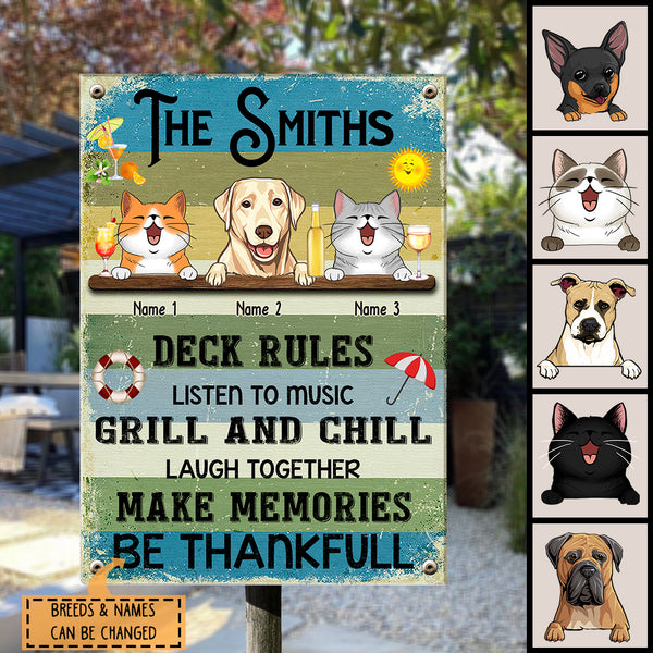Metal Pool Sign, Gifts For Pet Lovers, Deck Rules Listen To Music Funny Signs, Dog & Cat Personalized Metal Sign