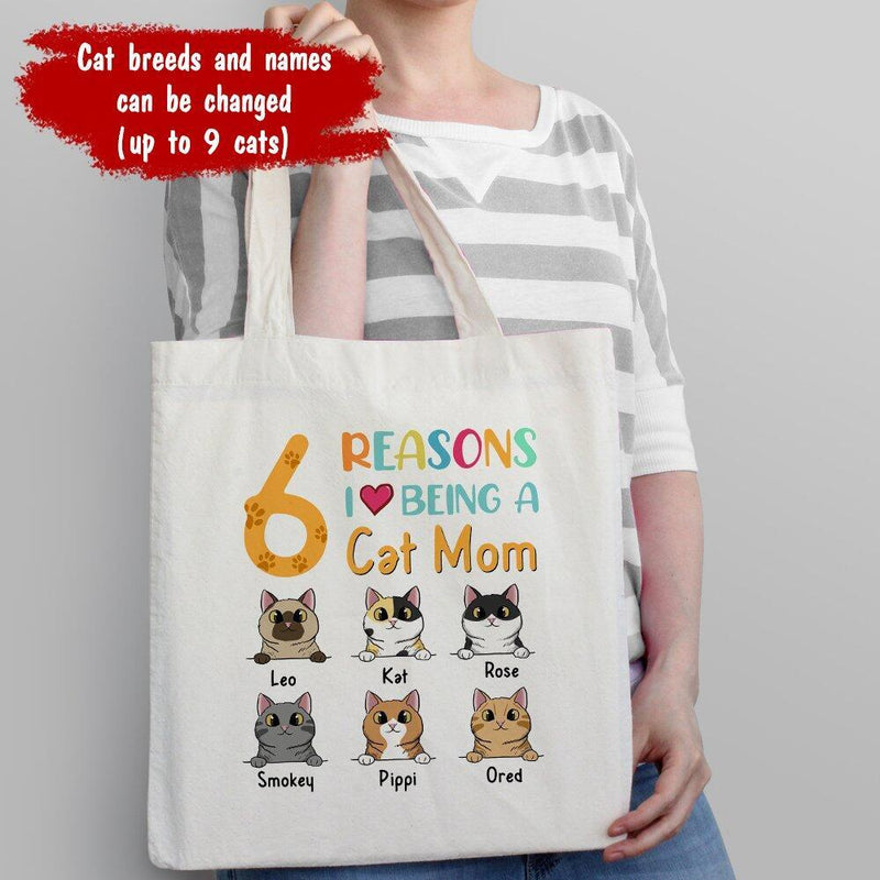 Reasons I Love Being A Cat Mom - Personalized Cat Tote Bag