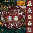 It's The Most Wonderful Time Of The Year - Burgundy Background - Personalized Cat Christmas Ornament
