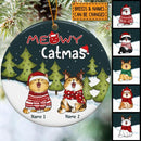 Personalised Meowy Catmas Dark Green Circle Ceramic Ornament - Personalized Cat Lovers Decorative Christmas Ornament