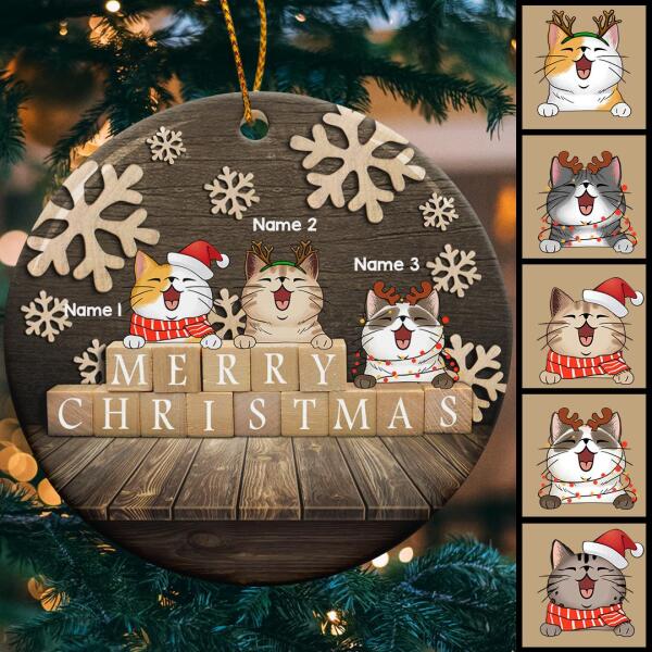 Merry Xmas Letters Print On Box Wooden Circle Ceramic Ornament - Perso