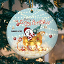 Merry Woofy Xmas Stanta's Sleigh Lights Circle Ceramic Ornament - Personalized Dog Lovers Decorative Christmas Ornament