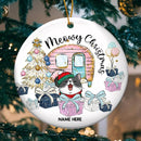 Personalised Meowy Christmas Gift White Circle Ceramic Ornament - Personalized Cat Lovers Decorative Christmas Ornament