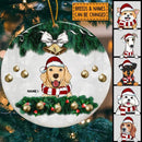 Personalised Xmas Pine Branch Decor Circle Ceramic Ornament - Personalized Dog Lovers Decorative Christmas Ornament