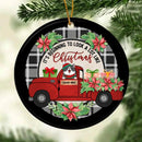 Beginning To Look A Lot Like Xmas Red Truck Circle Ceramic Ornament - Personalized Cat Decorative Christmas Ornament
