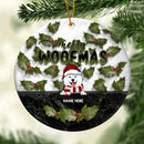 Merry Xmas Black And White Marble Circle Ceramic Ornament - Personalized Dog Lovers Decorative Christmas Ornament