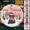 Personalised First Christmas Pink Circle Ceramic Ornament - Personalized Cat Lovers Decorative Christmas Ornament