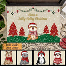 Have A Jolly Holly Christmas - Red Pine Tree On Green Land - Personalized Cat Christmas Doormat