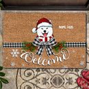 Welcome - Black & White Plaid Bow - Personalized Dog Christmas Doormat
