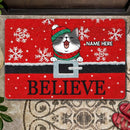 Believe  - Santa's Belt - Red Background - Personalized Cat Christmas Doormat