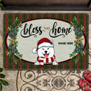 Bless This Home - Green Red Plaid - Personalized Dog Christmas Doormat