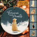 Forever In Our Heart Dark Green Wooden Circle Ceramic Ornament - Personalized Angel Dog Decorative Christmas Ornament