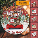 It's The Most Wonderful Time Red Wooden Circle Ceramic Ornament - Personalized Cat Lovers Decorative Christmas Ornament
