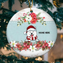 Xmas Dog On Mint Banner White Wooden Circle Ceramic Ornament - Personalized Dog Lovers Decorative Christmas Ornament