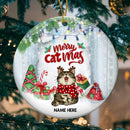 Personalised Merry Catmas Silver Circle Ceramic Ornament - Personalized Cat Lovers Decorative Christmas Ornament