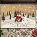 Meowy Christmas - Brown Snow Field - Personalized Cat Christmas Doormat