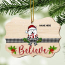 Believe Plaid Bow Pale Wooden Ornate Shaped Wooden Ornament - Personalized Dog Lovers Decorative Christmas Ornament