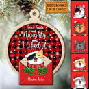 Dear Santa I Was Naughty And I Liked It Red Ball Shaped Wooden Ornament - Personalized Cat Lovers Christmas Ornament