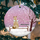 Falling Snowflake Purple Sky Memorial Circle Ceramic Ornament - Personalized Angel Cat Decorative Christmas Ornament