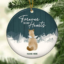 Forever In Our Heart Dark Green Wooden Circle Ceramic Ornament - Personalized Angel Cat Decorative Christmas Ornament