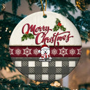 Merry Christmas White Red And Plaid Circle Ceramic Ornament - Personalized Dog Lovers Decorative Christmas Ornament