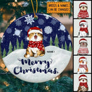 Merry Christmas White Snowflake Navy Circle Ceramic Ornament - Personalized Cat Lovers Decorative Christmas Ornament