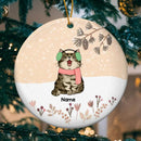 Christmas Cat Circle Ceramic Ornament, Cute Floral With Orange Background, Personalized Cat Lovers Decorative Christmas Ornament
