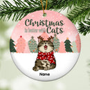 Christmas Is Better With Cats, Christmas Tree Circle Ceramic Ornament, Personalized Cat Breeds Ornament