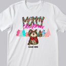 Merry Christmas Leopard, Christmas Cat With Pine Trees, Personalized Cat Christmas T-shirt