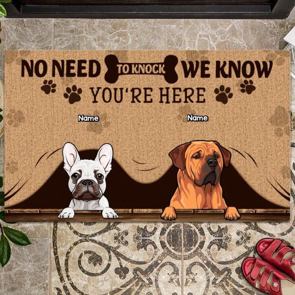 No Need To Knock We Know You're Here, Peeking From Curtain, Personalized Dog Breeds Doormat, Gifts For Dog Lovers