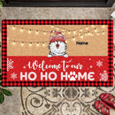 Welcome To Our Ho Ho Home, Buffalo Plaid Doormat, Personalized Christmas Cat Breeds Doormat, Xmas Home Decor