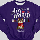 Joy To The World, Plaid Colors Pine Tree, Personalized Christmas Cat Breeds Sweatshirt