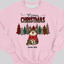 Meowy Christmas, Leopard & Plaid Christmas Trees, Personalized Cat Breeds Sweatshirt, Sweatshirt For Cat Lovers