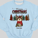 Meowy Christmas, Leopard & Plaid Christmas Trees, Personalized Cat Breeds Sweatshirt, Sweatshirt For Cat Lovers