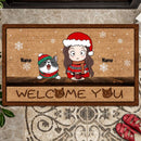 Welcome You, Girl & Cats Doormat, Personalized Cat Breeds Doormat, Christmas Home Decor