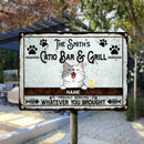 Catio Bar & Grill, Proudly Serving Whatever You Brought, Cat & Beverage Sign, Personalized Cat Breeds Metal Sign