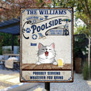 Backyard Poolside Good Friends Good Times Proudly Serving Whatever You Bring, Personalized Cat Breeds Metal Sign
