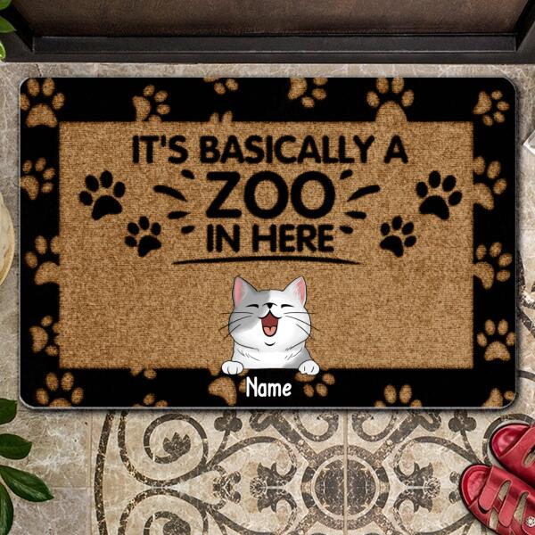 It's Basically A Zoo In Here, Pawprints Doormat, Personalized Dog & Cat Doormat, Gifts For Pet Lovers