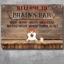 Welcome To Family Bar, Beer Wine Shots Shooters, Where Great Minds Drink Alike, Classic Wooden, Personalized Dog & Cat Breeds Metal Sign