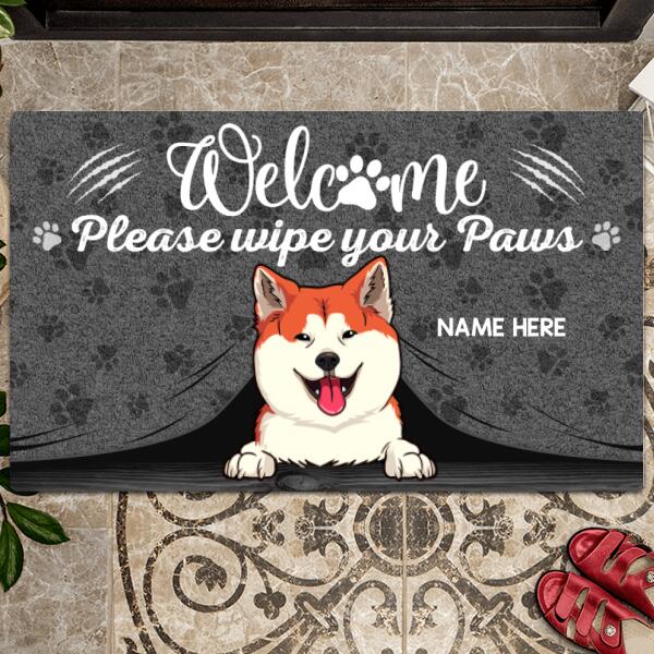 Welcome Please Wipe Your Paws, Grey Curtain Background, Personalized Dog & Cat Breeds Doormat