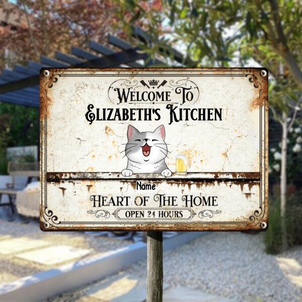 Welcome To My Kitchen Heart Of The Home, Welcome Sign, Personalized Cat Breeds Metal Sign, Kitchen Decor