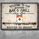 Welcome To Our Backyard Bar & Grill, Pet & Beverage Sign, Personalized Dog & Cat Metal Sign