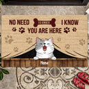 No Need To Knock We Know You Are Here, Canvas Curtain Background, Personalized Cat Breeds Doormat