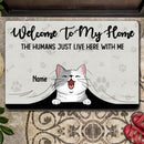 Welcome To Our Home The Humans Just Live Here With Us, Welcome Doormat, Personalized Cat Breeds Doormat