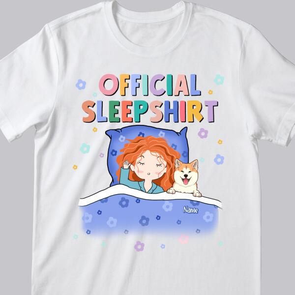 Official Sleep Shirt, Cute Girl With Her Dog, Dog Mom Gift, Personalized Dog Lover T-shirt