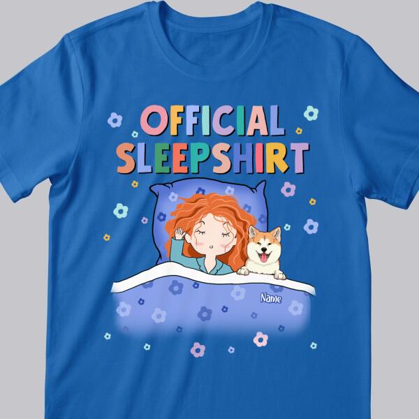 Official Sleep Shirt, Cute Girl With Her Dog, Dog Mom Gift, Personalized Dog Lover T-shirt