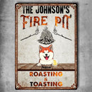 Family Fire Pit Roasting & Toasting, Dog & Cat & Beverage, Personalized Dog & Cat Lovers Metal Sign