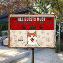 All Guests Must Be Approved By The Dogs, Pawprints & Bones Sign, Personalized Dog Breeds Metal Sign, Outdoor Decor