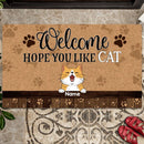 Welcome, Hope You Like Cats, Cat Paw With Brown Background, Personalized Cat Lovers Doormat