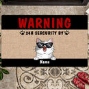 Warning, 24h Security By, Canvas Background, Funny Gift For  Cat Dad, Personalized Cat Lovers Doormat